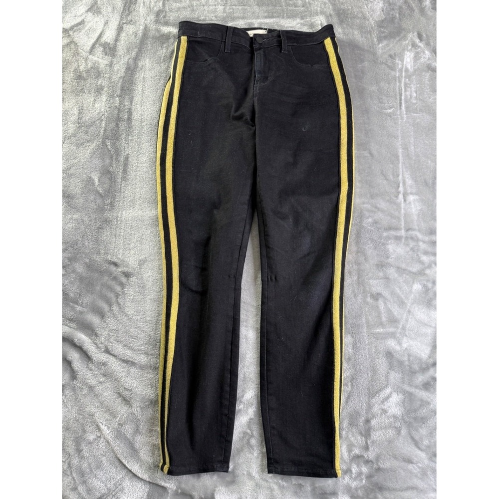 L'agence Margot High Rise Skinny Jeans Black Gold Side Stripe Women's Size 28